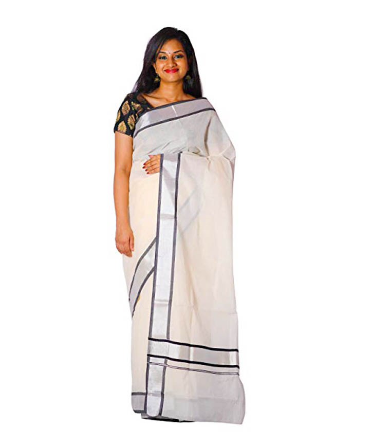 Kerala Saree silver & black border
