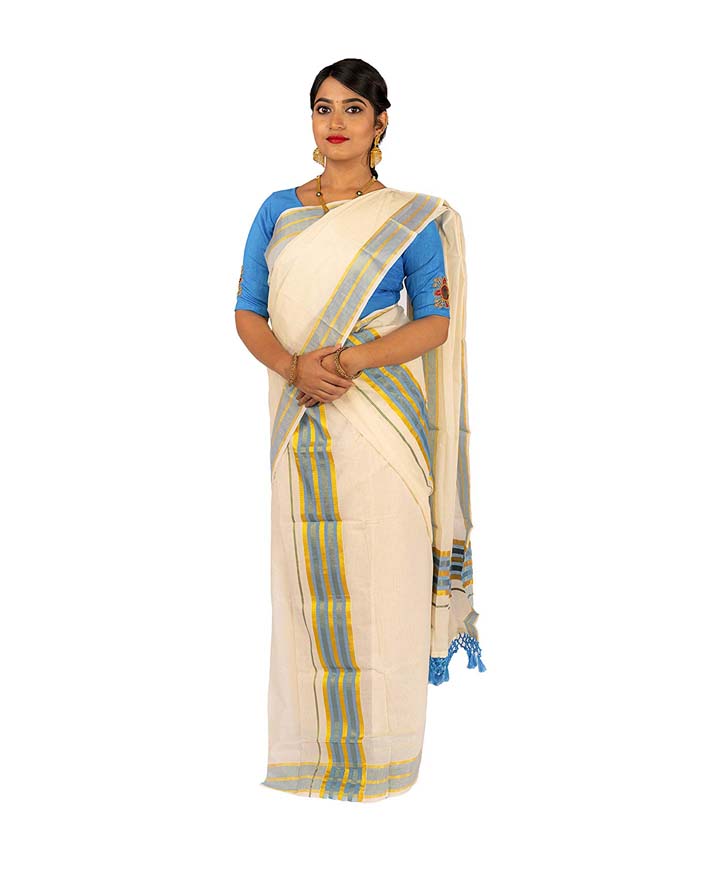 Set Mundu Blue and gold