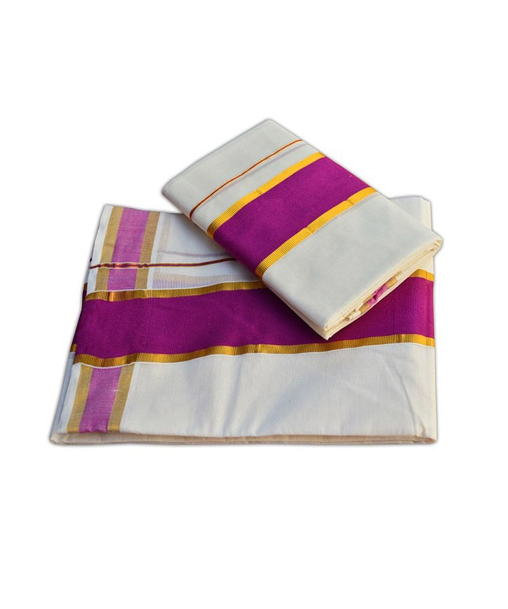 Set Mundu Pink & Gold